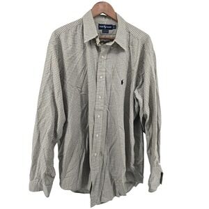 Ralph Lauren Button Down Shirt Mens 17.5 36/37 White Yarmouth Micro Check Cotton